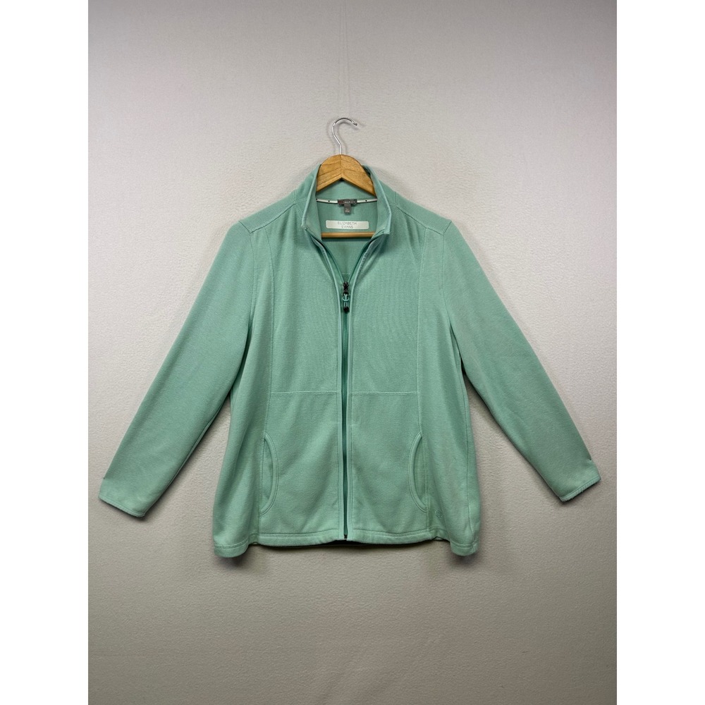 Athleisure Talbots Womens LP Mint Green Ribbed Full Zip Mock Neck Jacket